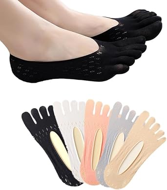 chislim 5 Pair Toe Separator Socks,No Show Low Cut Socks,Women Orthopedic Compression Toe Socks with Non-Slip Heel Grip