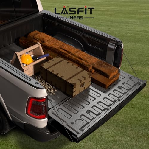 Image of LASFIT Tailgate Mat 2019-2025 2026 for Ram 1500 Standard Tailgate&Power Tailgate-Release(NOT for Classic /Multifunction /Power Tailgate) All Weather TPE Tailgate Protector Liner Replacement Accessories
