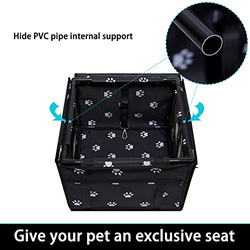 GENORTH Asiento del Coche de Seguridad para Mascotas Perro Gato Plegable Lavable Viaje Bolsas y Otra Mascota Pequeña con Cremallera Bolsillo (Impresión de la Pata Negra)