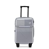 Equipaje de mano ligero, maleta rígida expandible con compartimento frontal para computadora, ruedas giratorias, maleta con portavasos, puerto USB, bloqueo TSA, Silver, 22 pulgadas, Equipaje