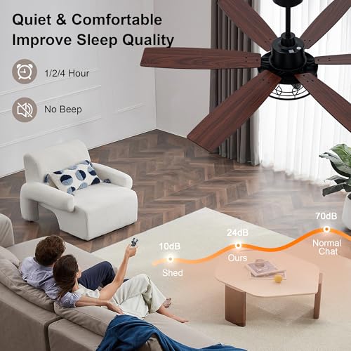 Image of Farmhouse Ceiling Fan with Lights Remote 60 inch Rustic Ceiling Fan | Black Caged Fandelier, Large Chandelier Light for Living Room Covered Outdoor, Reversible Quiet DC Motor 6 Speed, 3 E26 Bulbs