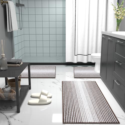OLANLY Bathroom Runner Rugs 47x17, Soft Chenille Striped Bath Rugs, Brown by OLANLY - Used condition - Image 7