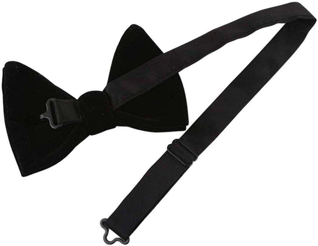 Mens Solid Color Velvet Bow Tie Formal Tuxedo Pre-Tied Big Bowtie