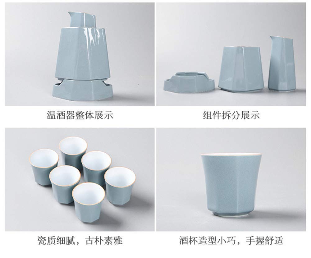 Juego de Sake japonés de cerámica con Sake Calentador de Sake, Azul