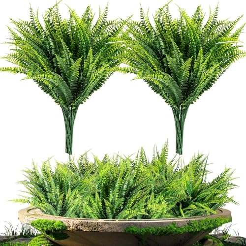 MAQIHAN 10 Pcs Fake Fern - Artificial Ferns for Outdoors - Faux Ferns for Outdoor Planter Large...
