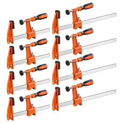 Image of VEVOR Bar Clamps for Woodworking, 8-Pack, 6 inch and 12 inch F Clamps, 600 lbs Load Limit, with Plastic Pad and Self-Locking Design, Malleable Iron and Carbon Steel, for Wood Working and Metal Working