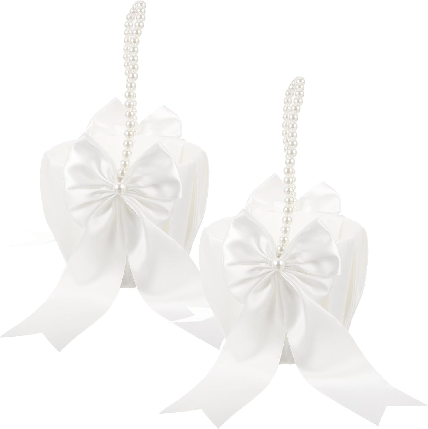 Healifty Wedding Flower Girl Basket with Pearl Handle 2pcs Petal Storage Baskets for Ceremony and Party Supplies for Flower and Wedding Decor