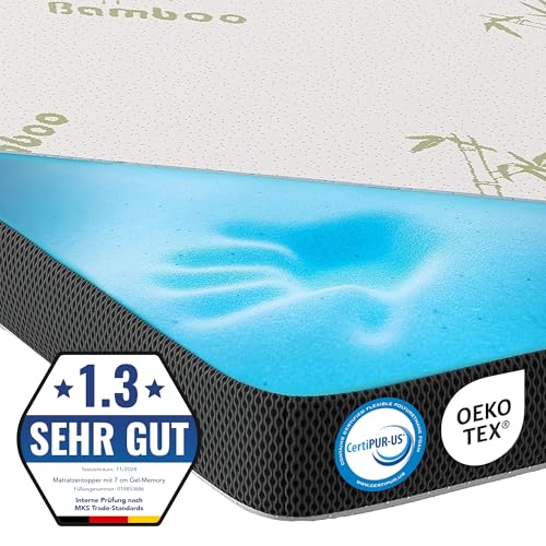 MKS.® Gel Topper 100x200 cm, H3 Matratzentopper mit 7 cm Gel-Memory-Schaum, KomfortKissen Matratzenauflage mit 3D-Luftstrom, Viskoelastische...