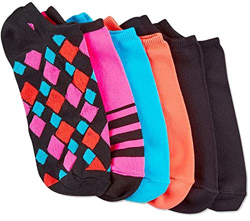Hue Women's Microfiber Liner Socks 6 Pack, Black Geo, One Size
