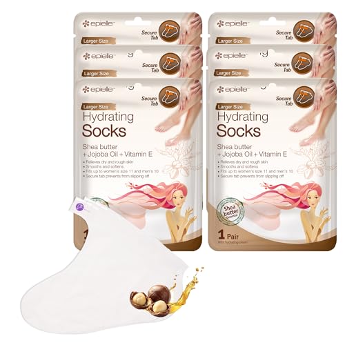 Epielle Hydrating Foot Masks, 6 Pairs Moisturizing Socks for Dry, Cracked Feet, Restores and Softens Skin with Jojoba Oil and Shea Butter, Korean Skincare, Easter Gifts, Mother’s Day Gifts