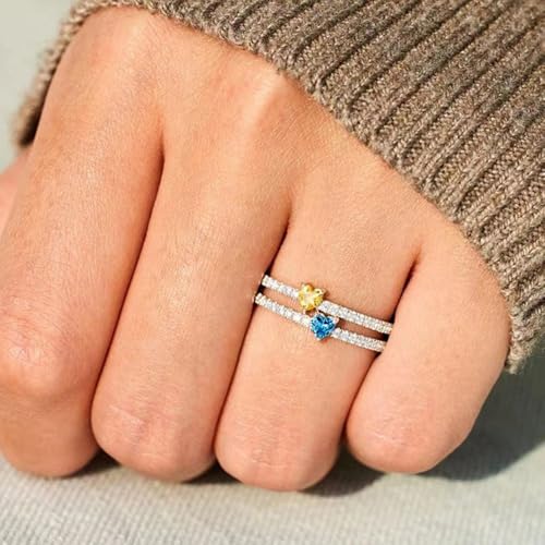 White Gold Plated Yellow Blue Heart Cubic Zirconia Engagement Rings Wedding Bridal Band Promise Rings Evening Parties Anniversary Valentine's Day Gifts Eternity Bands for Women4