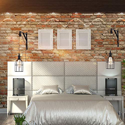 Image of Plug in Pendant Light Set of 2, Farmhouse Pulley Wall Lamp with 7-Foot Brown Plug in Cord & Switch, Industrial Hanging Lamps that Plug into Wall Outlet, Plug in Wall Sconces for Bedroom.