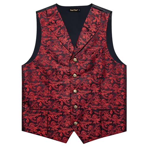 Mens Suit Vest 4PC Silk Paisley Vest with Necktie Pocket Square Cufflinks Formal Woven Waistcoat for Suit Tuxedo4