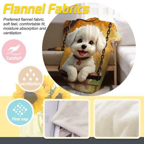 Überwurfdecken, King-Size-Größe, weißer Cartoon-Hund, 3D-gedruckter Stil, flauschige Decke für Geschenke, Mikrofaser-Fleece, Überwurf, Sofadecke für Bett, Couch, Sofa, 218,4 x 238,8 cm