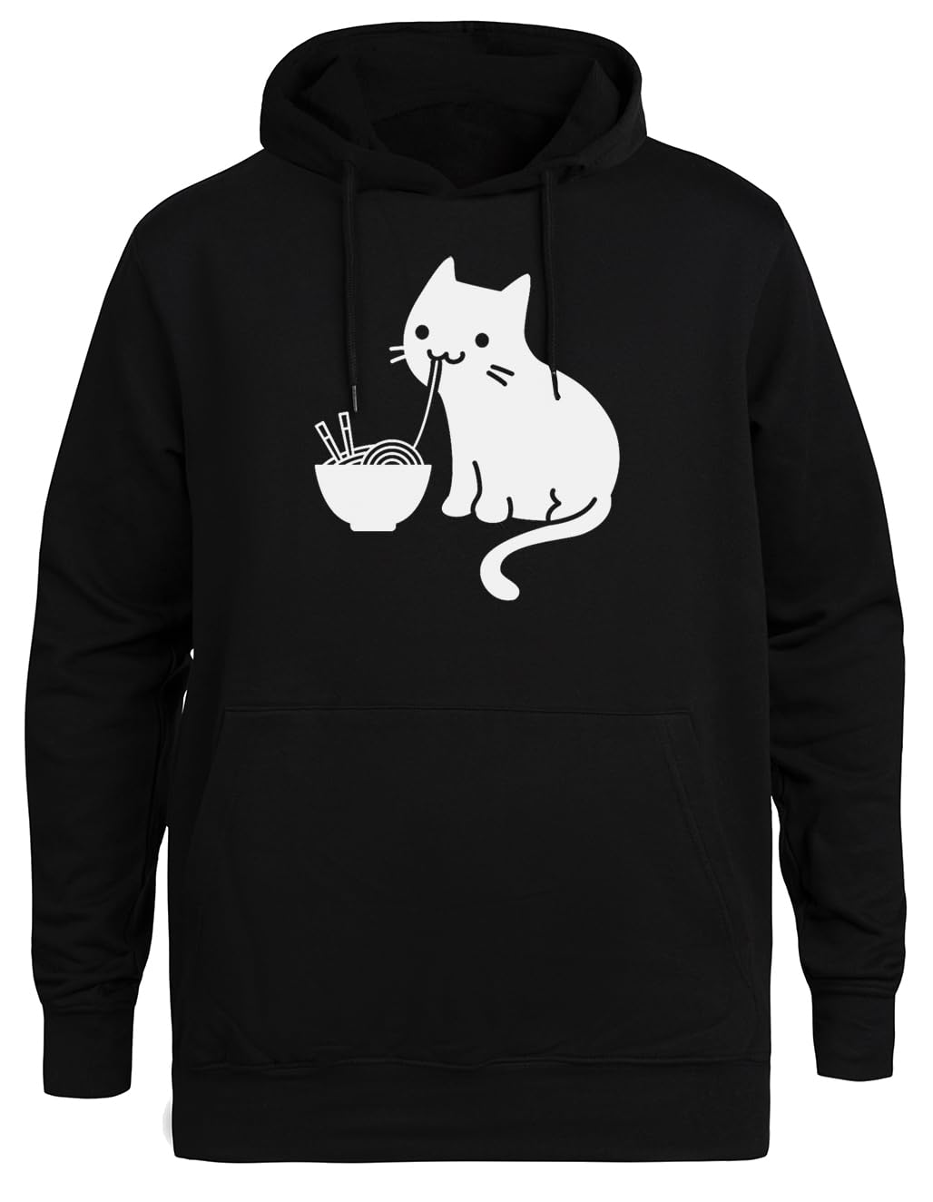 Uroczy Kot Jedzący Ramen Unisex Czarna Bluza Ekologiczna z Kapturem Unisex Black Hoodie Eco-Friendly Hooded Jacket
