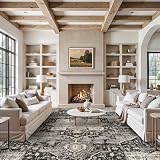 Living Room 12x15 Area Rug - Large Washable Area Rugs with Non Slip Backing Stain Resistant Carpet Indoor Soft Carpets Distressed Decoration Mat for Bedroom Dining Room 12x15 Black