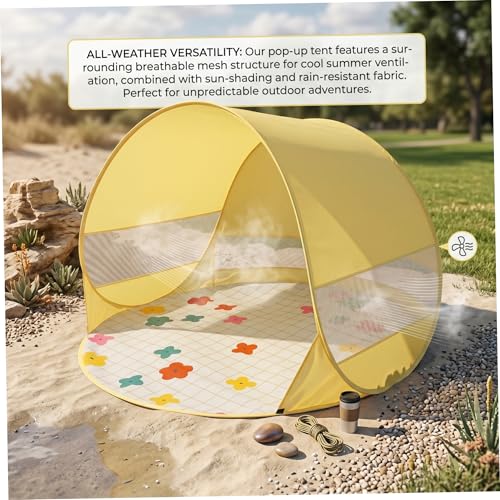 Tienda de playa para bebés y familias refugio portátil amarillo para picnics de verano 4