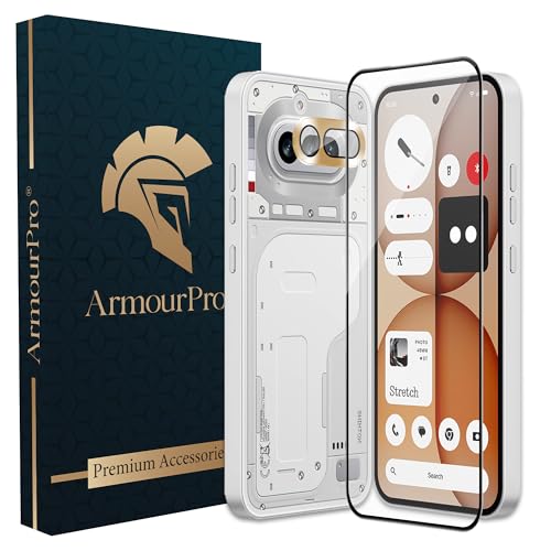 Image of ArmourPro Edge to Edge Tempered Glass for Nothing Phone (4A) with Gold Camera Ring Guard, 9H Screen Protector, Anti-Scratch, Anti-Fingerprint, Bubble-Free Installation Kit