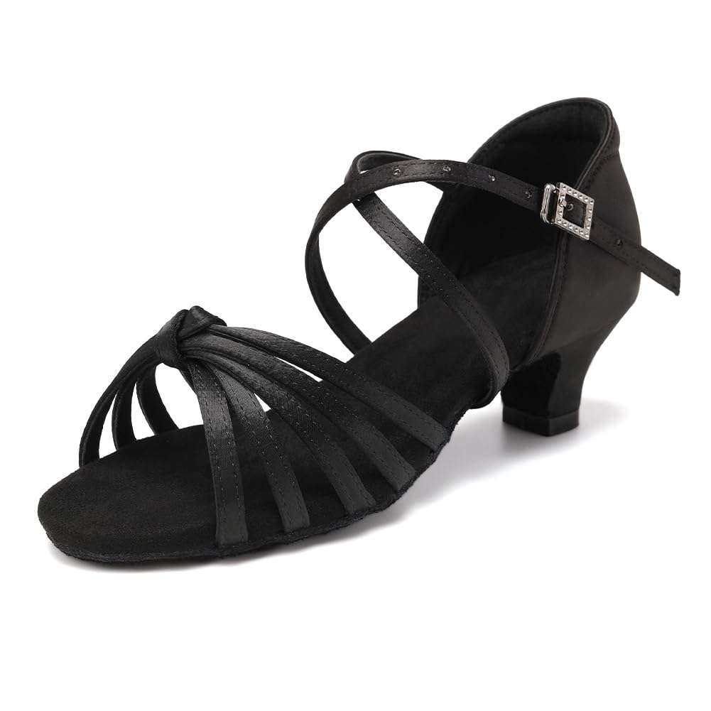 HIPPOSEUS Women's Professional Latin Dance Practice Shoes Black Salsa and Bachata Dancing Shoes 1.5 inch Heel,7.5 US