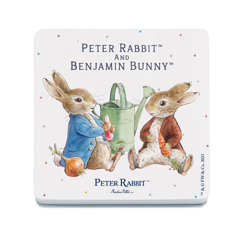 Decorative Coaster (10 x 10 cm) - Beatrix Potter - Peter Rabbit and Benjamin Bunny eating