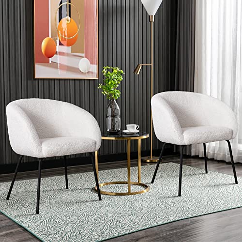 Zesthouse Modern Sherpa Accent Chairs Armchairs For Living Dining Room, Upholstered Barrel Chairs With Metal Legs, Comfy Lounge Sofa Chairs For Living Room Bedroom, Cute Vanity Chairs, Set Of 2, White #TOP5