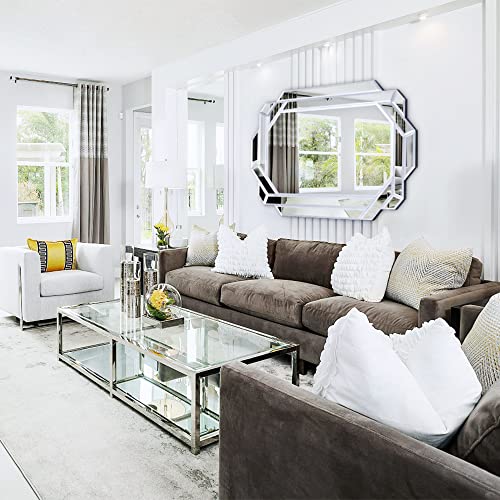 Chende Wall Mirror For Decor, 36" X 24" Octagonal Decorative Mirror With Beveled Edge And Glass Pieces, Large Accent Mirror For Living Room, Bedroom, Dining Room, Hallway #TOP4