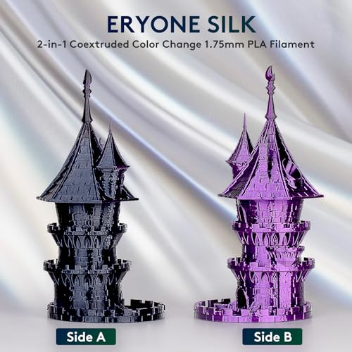 Image of ERYONE Silk Dual Color PLA Filament 3D Printer 1.75mm + /- 0.03mm, Bicolor Filament Two Tone PLA 1KG(2.2lbs) Cardboard Spool, Black Purple