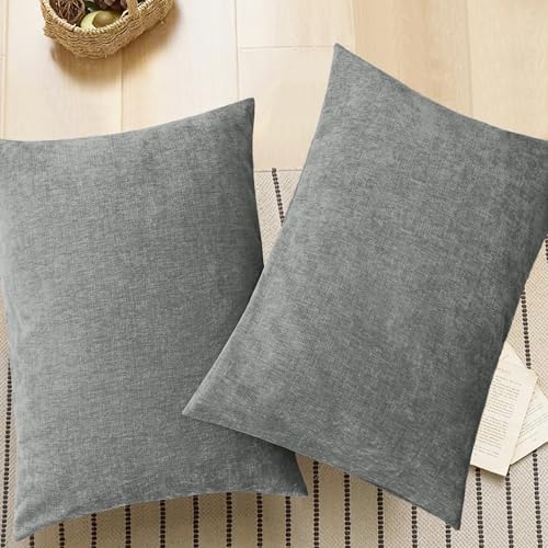 Image of CaliTime Pack of 2 Cozy Standard Pillow Shams Cases for Bed Bedding Decoration Solid Dyed Soft Chenille 20 X 26 Inches Medium Grey