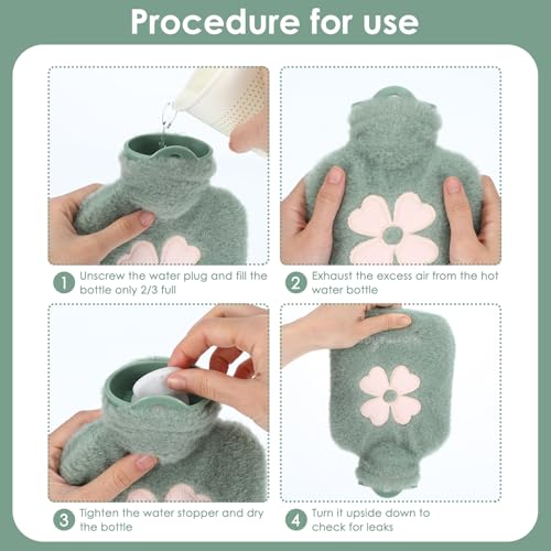 Image of KMOTID Hot Water Bottle With Cover, 1000ml Small Wearable for Neck, Shoulder Pain and Hand Feet Warmer, Menstrual Cramps, Hot Compress and Cold Therapy, GREEN- COLOR