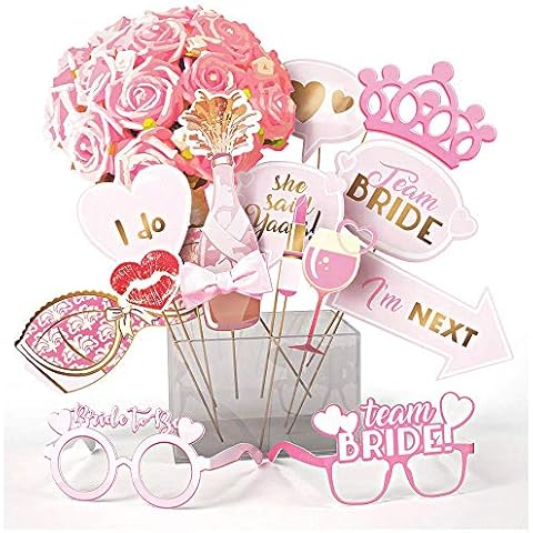 OleOletOy Hen Party Photo Booth Selfie Props Set Rose Gold Wedding Bridal Shower Hen Night Do Party Game Accessories Cover