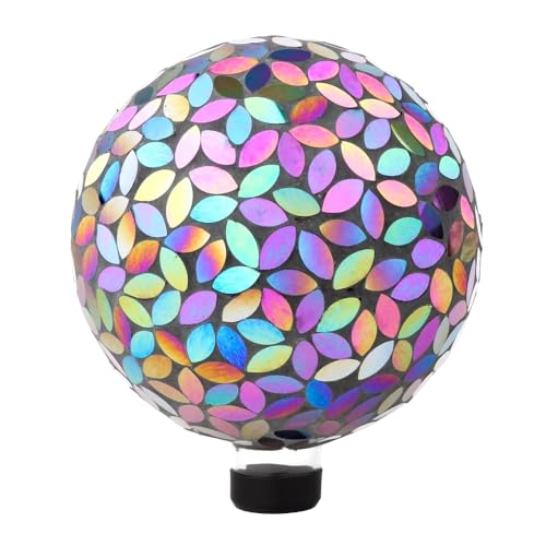 Lily's Home Colorful Mosaic Glass Gazing Ball, Designed with a Stunning Holographic Petal Mosaic Pattern to Bring Color to Any Home and Garden, Silver & Purple (10 Inches Dia.)