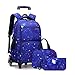 HTgroce Zaino Trolley Scuola Elementare Zaino con Ruote,Zaino Trolley Sganciabile Borse per Scuola con Borsa Porta Pranzo Astuccio 3 in 1 Zaino Trolley.