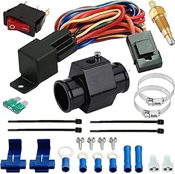 Universal Automotive Radiator in-Line Coolant Hose Fitting Adapter 1/8" NPT Electric Fan Grounding Thermostat Sensor Switch Wiring Kit 38mm, 170F On - 155F Off