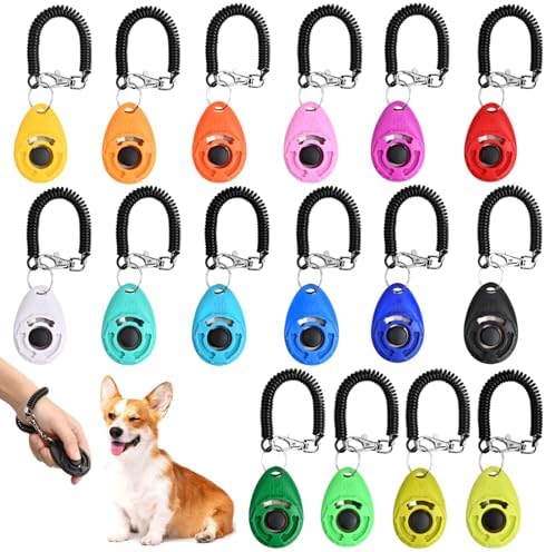 16 Piezas Dog Training Clicker, Clicker Perro, Entrenador de Perros Entrenamiento para Mascotas, Clicker PerroAdiestramiento con Correa de Mano, Pet Training Clickers para Perros Gato Pajaros Caballo