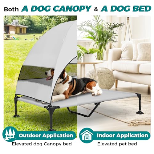 Libbipaw Windproof Elevated Dog Bed with Canopy & Stakes, 3-Sided 90% UV Block, Chew-Proof Teslin Mesh Mat for Large Dogs up to 150lbs(Grey X-Large) — view 5