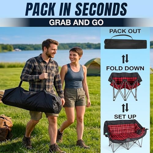 Silla de Camping para 2 Personas - Silla Plegable Doble para Adultos - Soporta 650 Libras - Silla de Camping Doble con Relleno Extra - Sofá Portátil para Patio y Playa miniatura 7