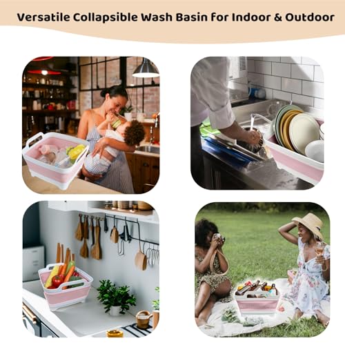 Image of GIMWA Collapsible Wash Basin for Baby Bottles - 2.4 Gallons Portable Wash Bin for RV Camping Sink, Space-Saving Dish Tub (Pink)