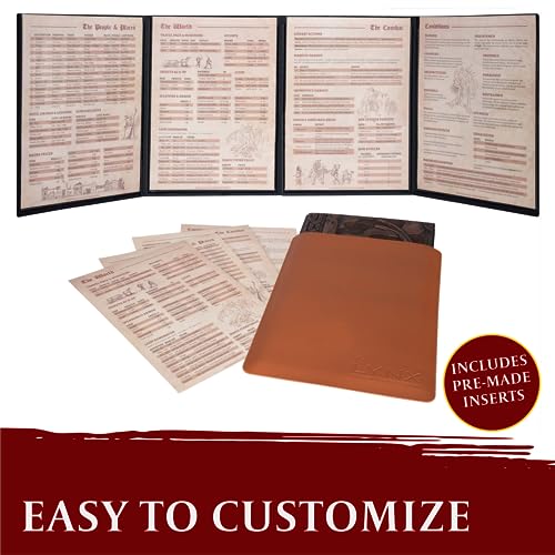 Image of DND DM Screen 5e - D&D Dungeon Master Screen 3D Faux Leather with Customizable Inserts - Dungeons & Dragons GM / Game Master Accessories Gift for Man or Woman. Hide Dice Rolls, Maps & Books (Bronze).