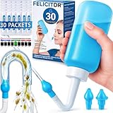 Adjustable Pressure Sinus Rinse Bottle 300ml – Blue Nasal Irrigator with 30 Salt Packets & Dual Nozzles for Adults & Kids Allergy & Congestion Relief
