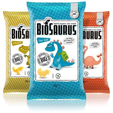 Biosaurus Baked Organic Corn Snack für Kinder - 12x50g - Gebackener knusprige Bio-Snack aus Mais Cover