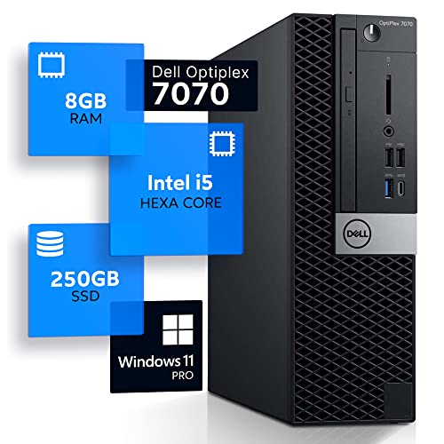 Image of Dell Optiplex 7070 Desktop Computer | Hexa Core Intel i5 (3.2) | 8GB DDR4 RAM | 250GB SSD Solid State | Windows 11 Professional | Home or Office PC, Black (Renewed)