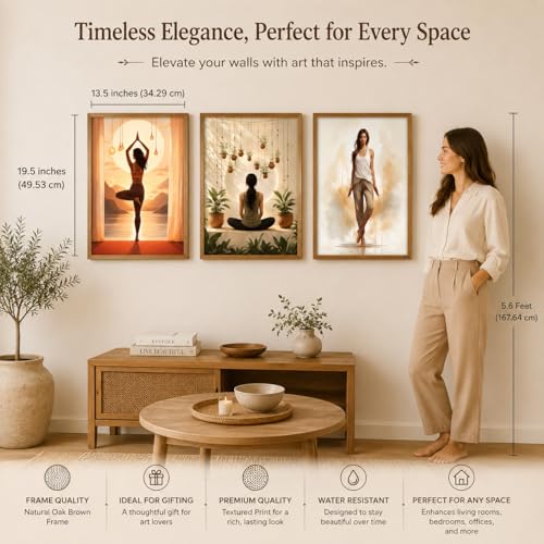 Image of Livin'luxe Set of 3 Yoga Meditation Women Wall Paintings for Living Room Bedroom Home Decor with Premium Wooden Color Synthetic Frame (13.5 x 19.5 Inch) NM03-65