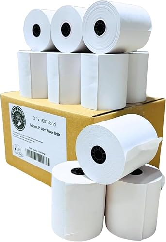 Miniatura 8 de BAM POS, Papel de recibo de 1 capa para impresoras de cocina, 3 x 150 pies, color blanco (24 rollos)