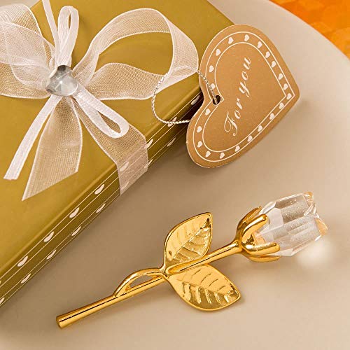 FASHIONCRAFT Choice Crystal Gold and Clear Long Stem Rose - One Rose with Box