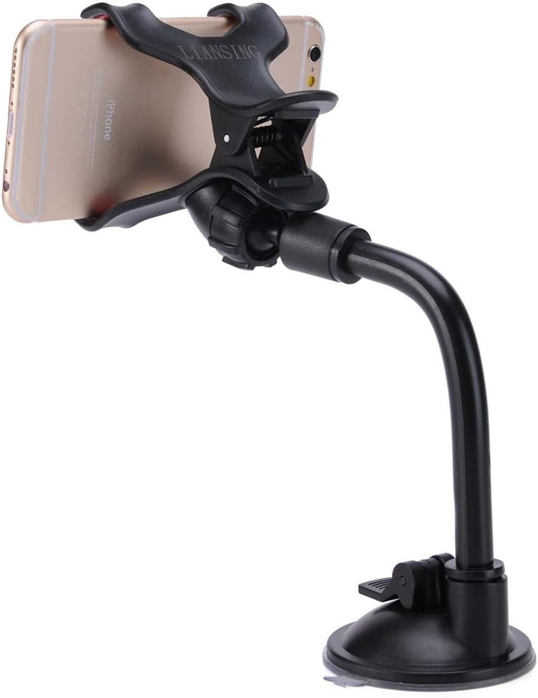 Car Mount, LIANSING Long Arm Universal Car Mount Holder with 360 Degree Rotation Suction Cup for Apple iPhone 6 PLUS/6/5s/5c, Samsung Galaxy S6/S5/S4 and Other Android Phones (Long Cup Black/red)