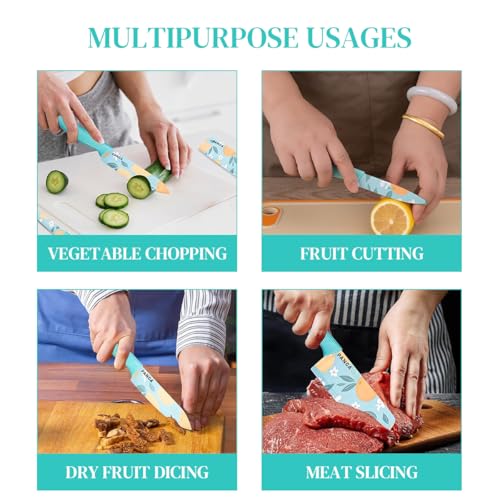 Image of Zibuyu 3 Piece Kitchen Knife Set, High Carbon Stainless Steel Paring Knife for Kitchen Use with Non Stick, Non-Slip Handle, Coating for Fruit and Vegetable Cutting
