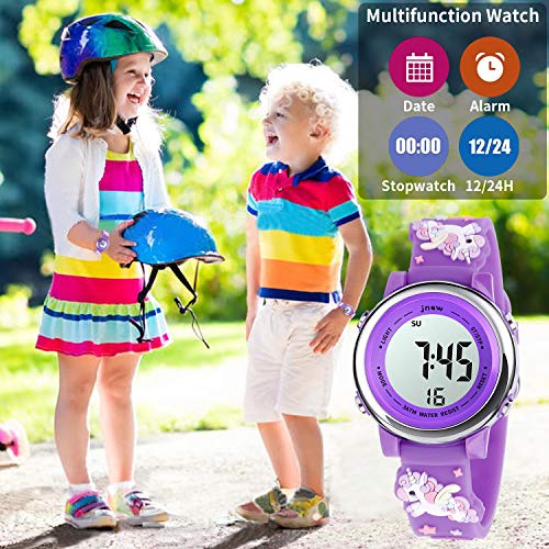 Kids Watch 3D Cartoon Toddler Wrist Digital Watch Waterproof 7 Color Lights with Alarm Stopwatch for 3-10 Year Boys Girls Little Child (Unicorn D-Purple)4