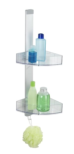 Wenko Corner Caddy Premium-Bathroom Shower Rack with 2 Shelves and Hooks Aluminium Silver matt 20 x 21 x