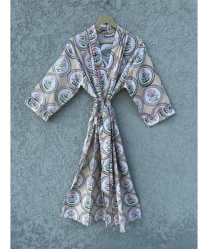 Image of Hand block print Cotton Kimono bikini cover up,Indian Hand block print Cotton Bath Robe,Swim Wear,Nighrwere Dressing Gown