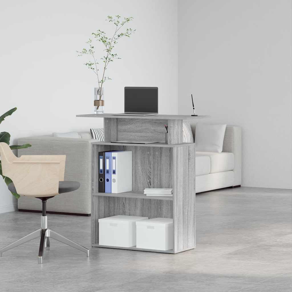 Bancone grigio Sonoma, 100 x 40 x 104 cm, con ripiano integrato, per ufficio, casa, posto di lavoro, segretario e studio, versatile e stabile